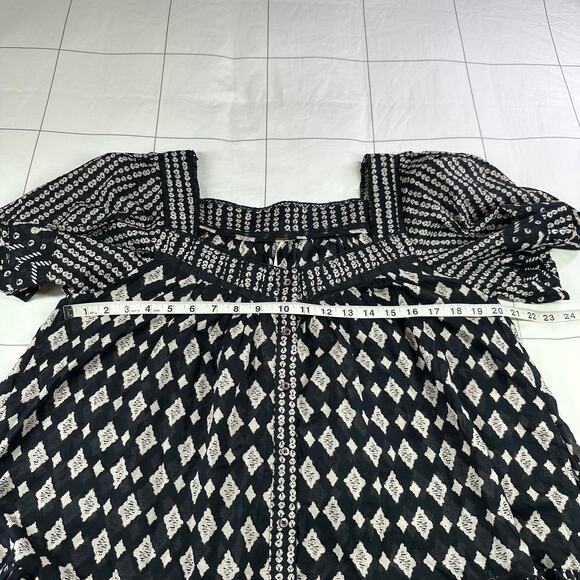 Free People Dress Womens Small Black Hearts Desire Cotton Mini Ivory Boho New - Picture 10 of 12